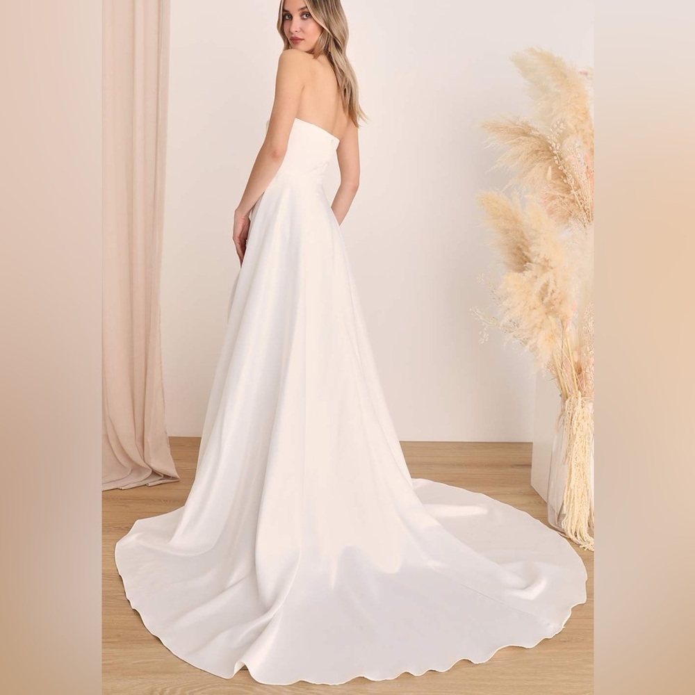 LULUS Lifetime of Love White Satin Strapless A-Line Gown Size 10 - Picture 4 of 6